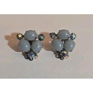 Vintage Coro Blue Beaded Clip On Earrings
